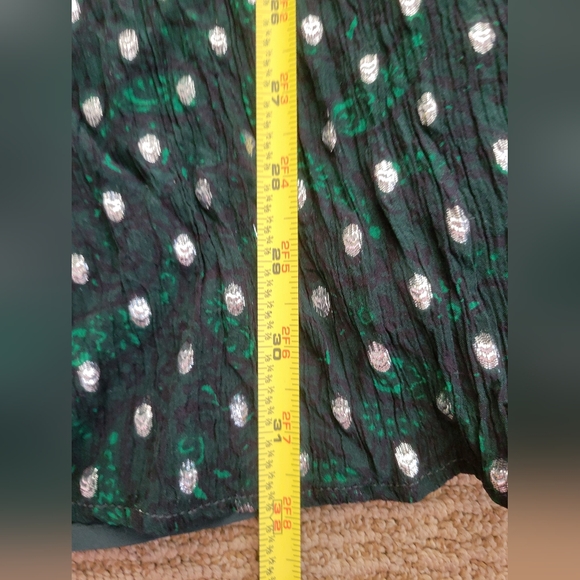 LOFT metallic foil pattern emerald green silver festive party dress puff sleeve - Picture 2 of 15